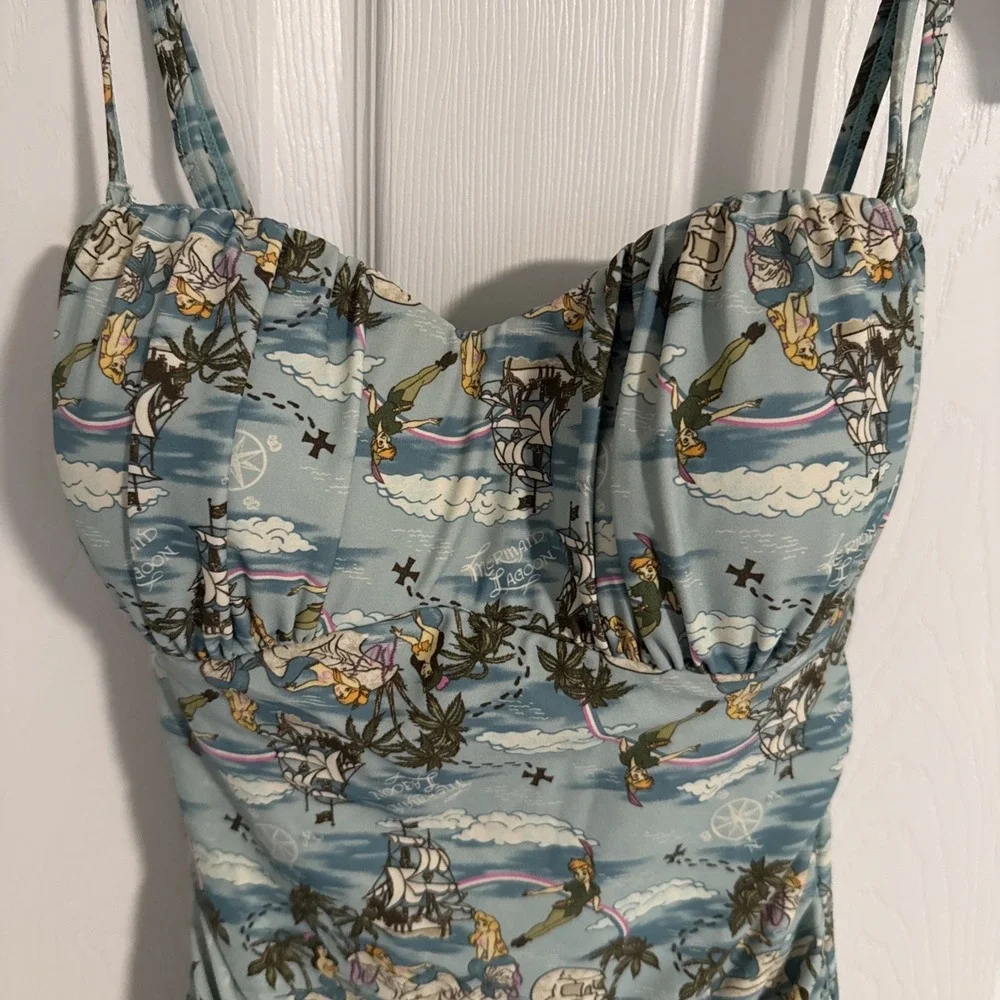 DISNEY Peter Pan Mermaid Lagoon Swimsuit Swim Dress Woman's Size S Padded Ruched